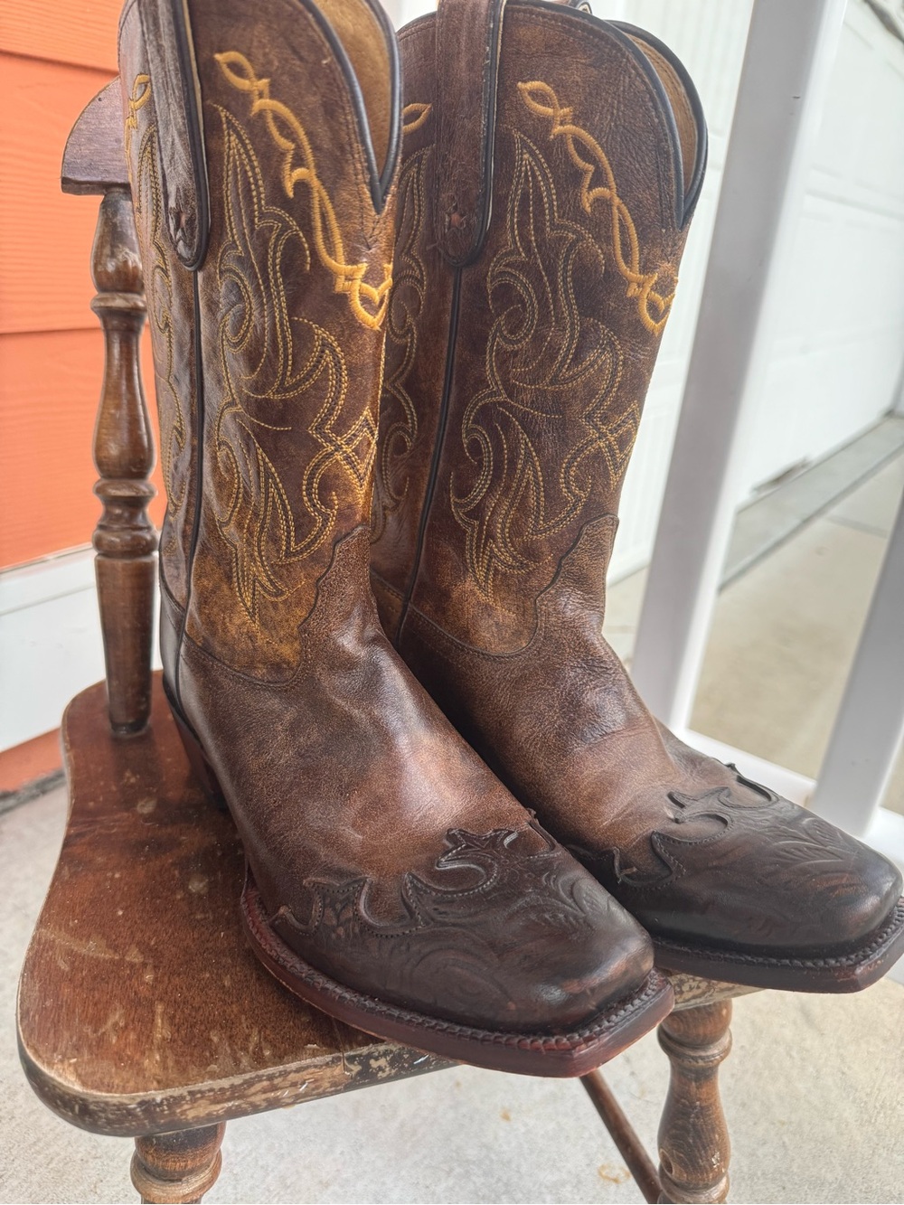 Tony Lama Bark Santa Fe Brown Leather Wingtip Western Cowgirl Boots 8B VF6004 - Picture 3 of 11